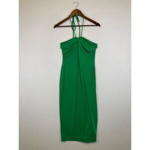 green emerald velvet dress ZARA Open Back Feather Satin Effect Short Dress Women's Sz S Dark Gree –  PayWut main image 1